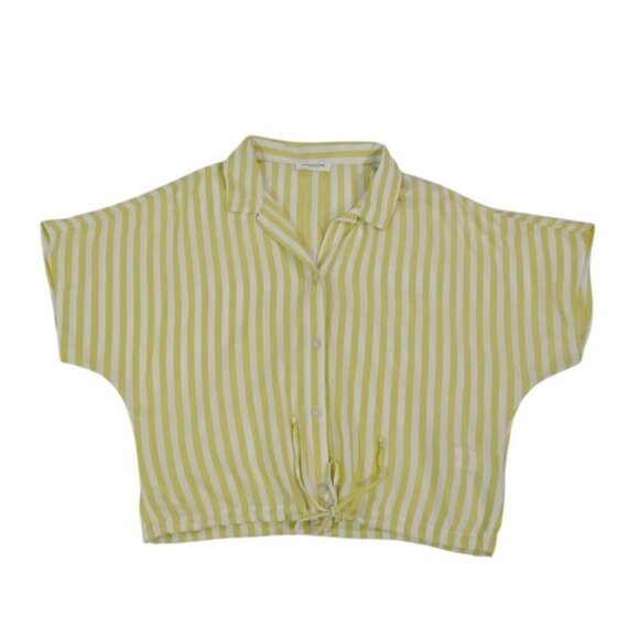 Beachlunchlounge Womens Yellow & White Striped Short Sleeve Crop Top S. - Picture 1 of 9